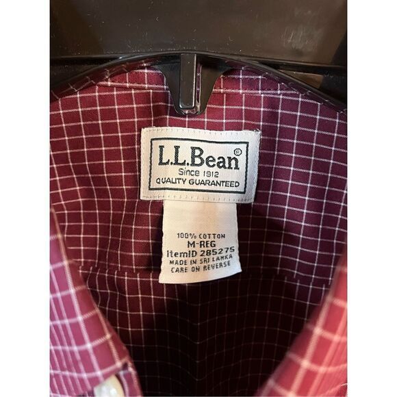 LL Bean Button Down Plaid Shirt Men’s Medium Reg Maroon Red Long Sleeve (2506) - Picture 2 of 3